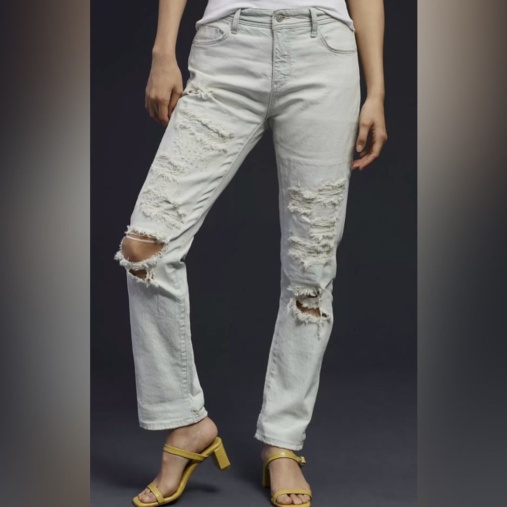 Anthropologie Pilcro Slim Boyfriend Distressed Jeans, 28 Petite, Mid-rise